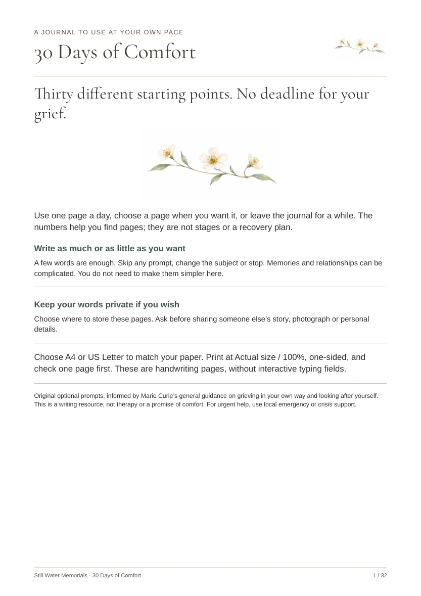 30 Days of Comfort — Thirty different writing prompts, to use at your own pace