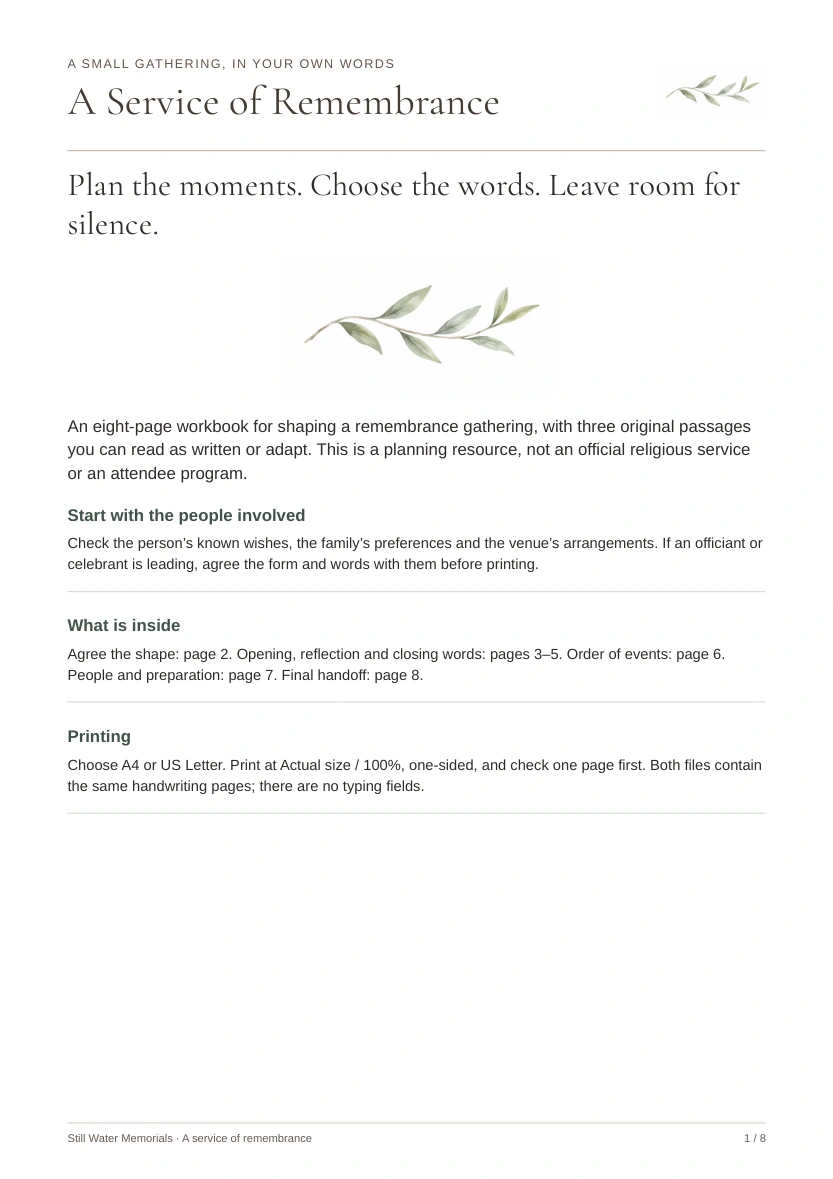 A Service of Remembrance — Plan a remembrance gathering, with original words to adapt