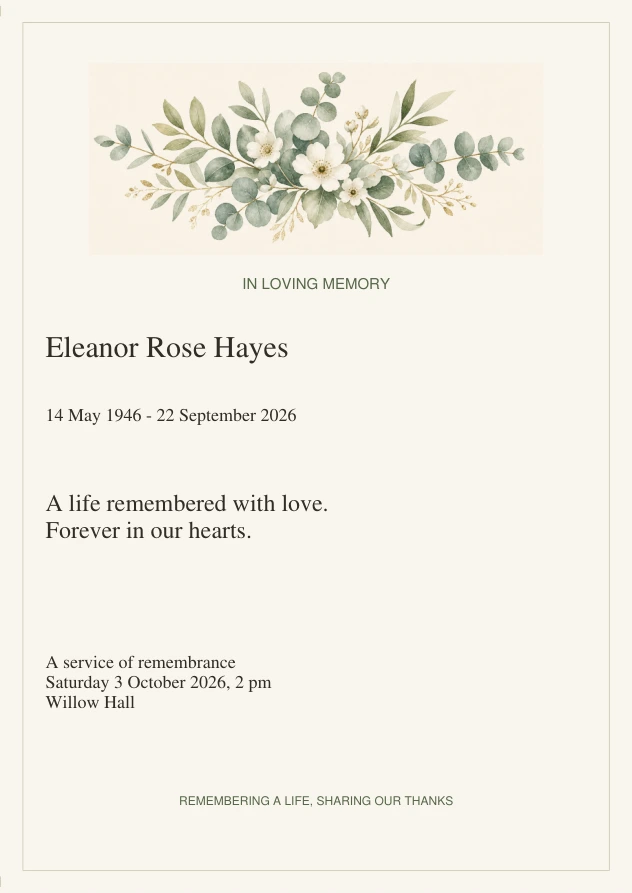 Botanical Funeral Program Template