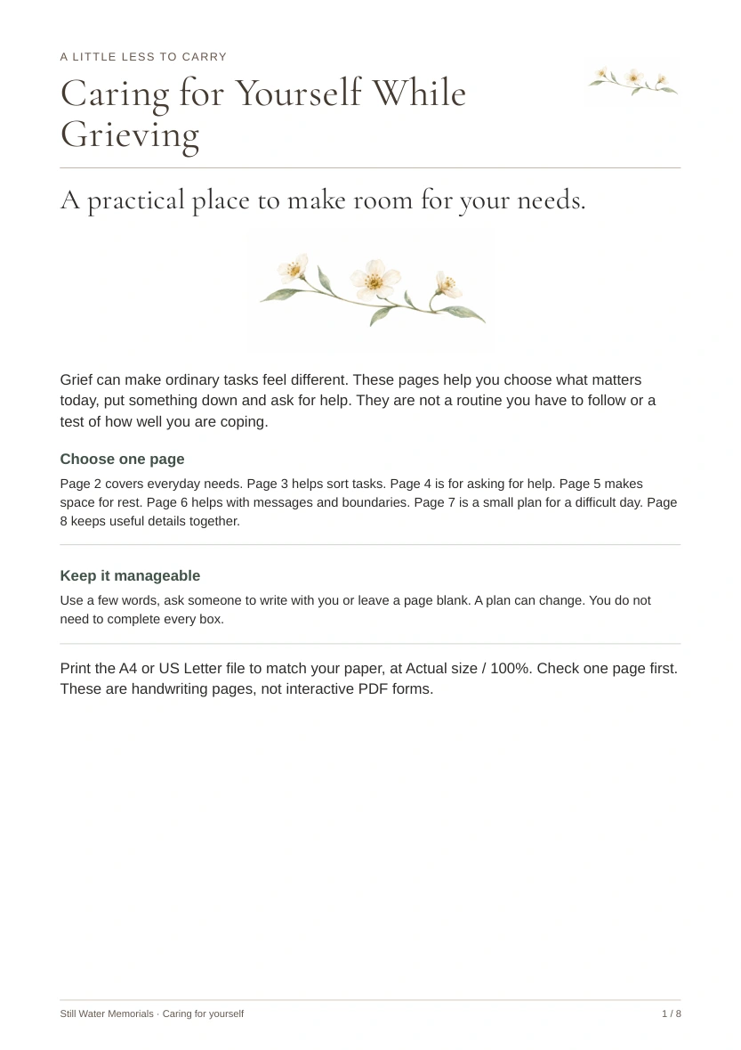 Caring for Yourself While Grieving — Small practical steps, with room to rest and ask for help