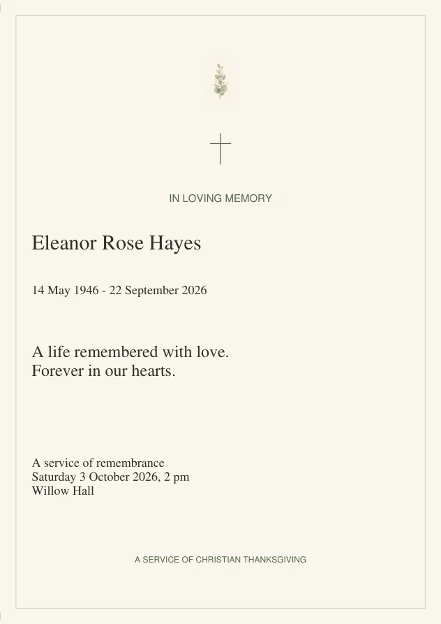 Christian Order of Service Funeral Program