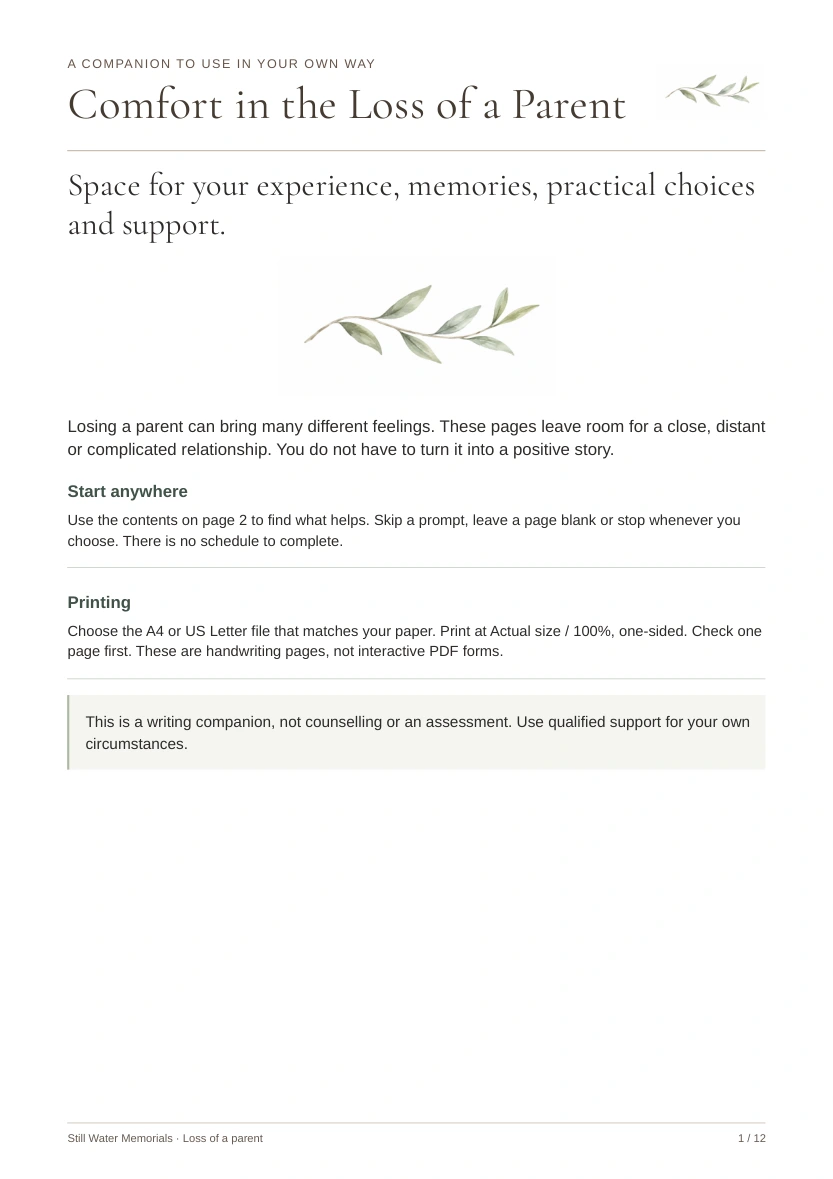 Comfort in the Loss of a Parent — Space for your own experience of losing a parent