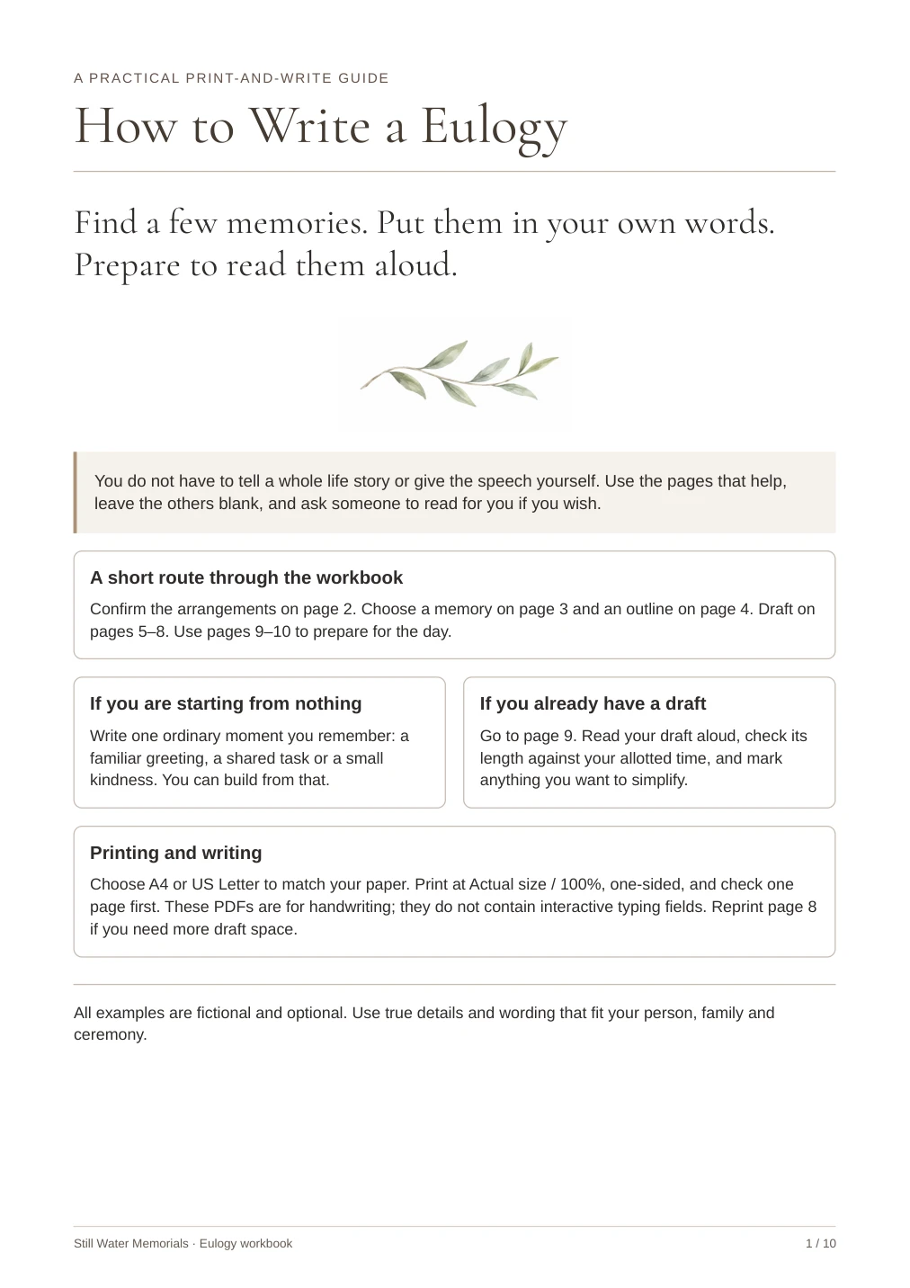 How to Write a Eulogy — A ten-page workbook for drafting and practising a personal tribute