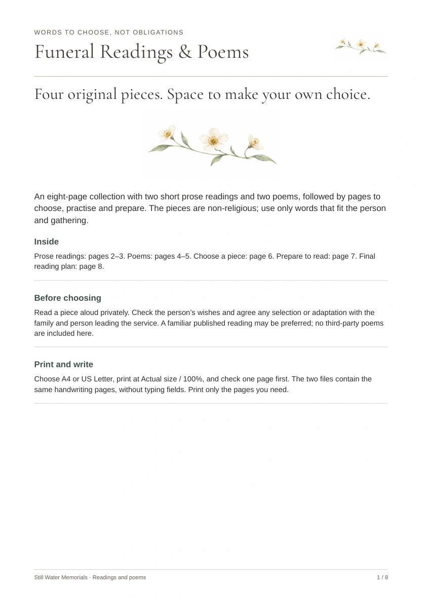 Funeral Readings & Poems — Four original pieces, with help choosing and reading them aloud