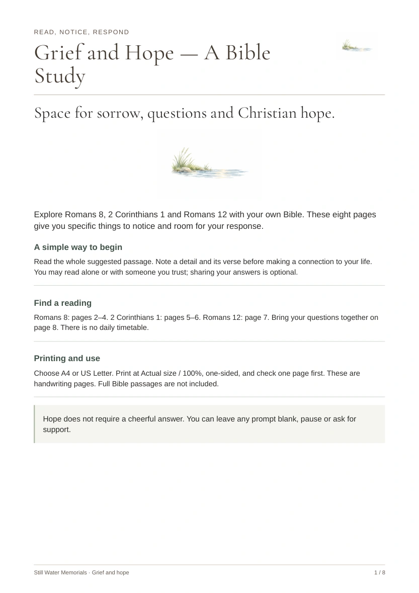 Grief and Hope — A Bible Study — Read about grief, hope and receiving support, with room for your response
