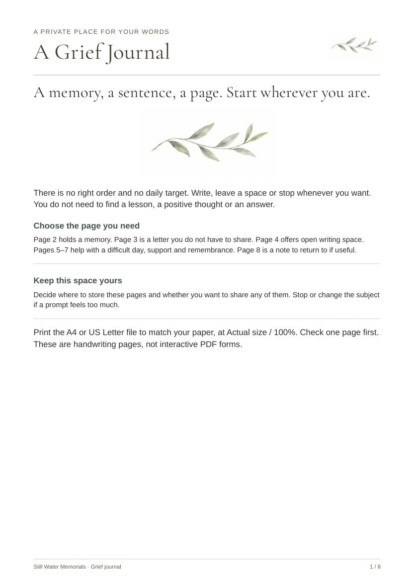 A Grief Journal — A quiet space for memories, letters and your own words