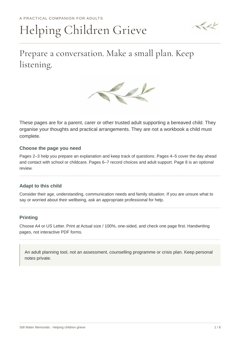 Helping Children Grieve — Practical planning pages for the adults supporting a child