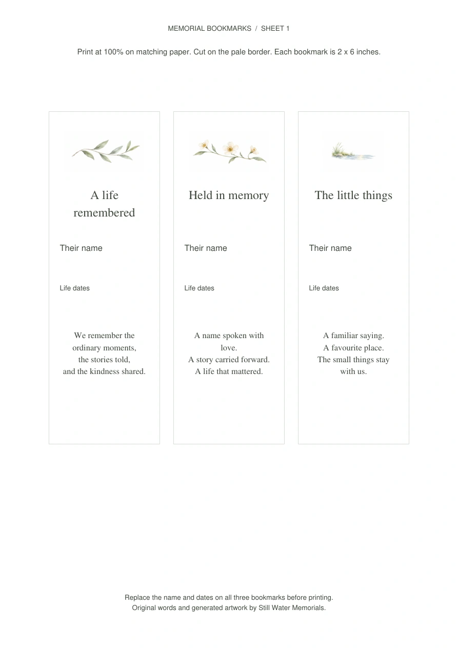 Memorial Bookmark Set