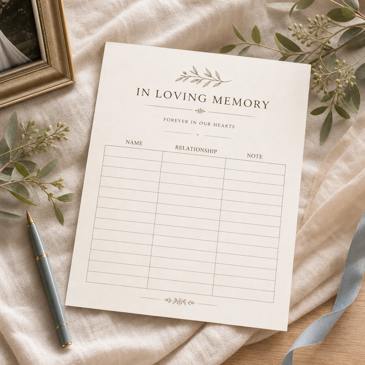 Memorial Guestbook Sign-In Sheet