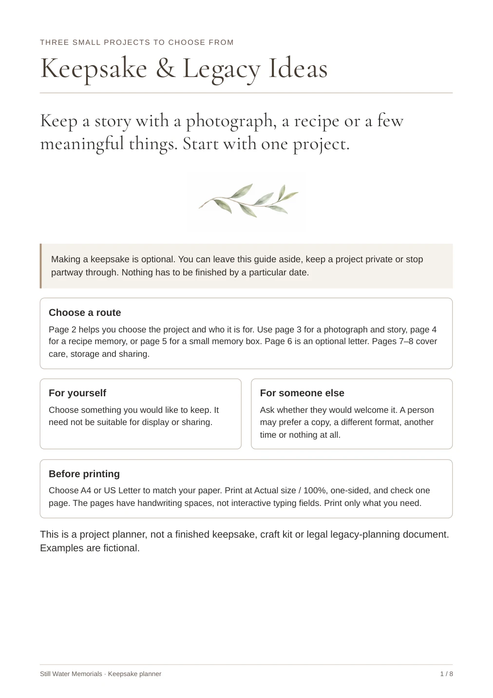 Keepsake & Legacy Ideas — Three small keepsake projects, with space to plan your own