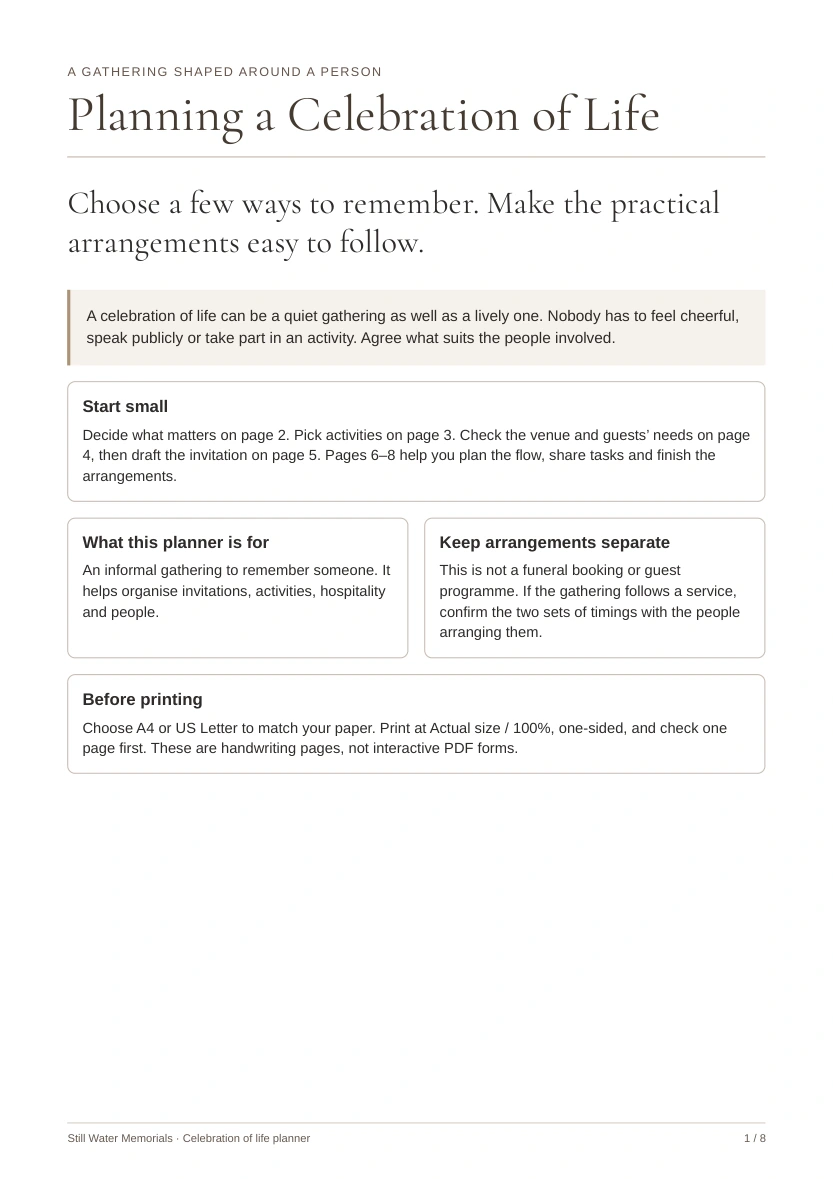 Planning a Celebration of Life — Plan a personal gathering with clear, manageable steps