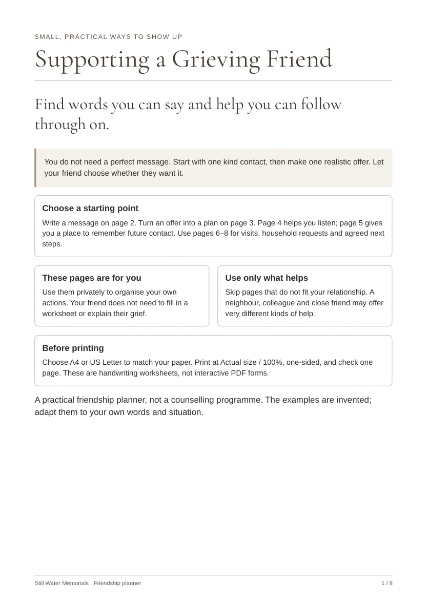 Supporting a Grieving Friend — Words to say, help to offer and a plan to stay in touch