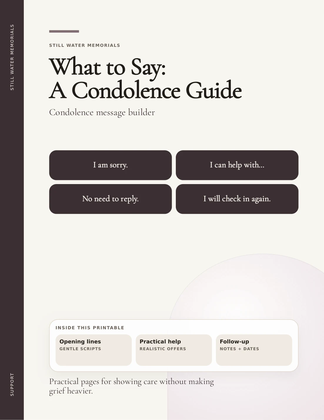 What to Say: A Condolence Guide — A practical grief-support toolkit