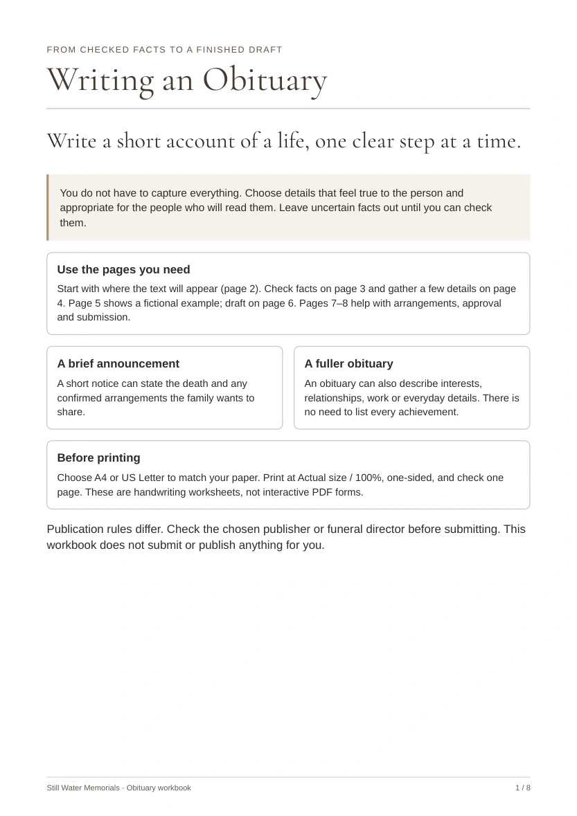 Writing an Obituary — From checked facts to a finished obituary draft
